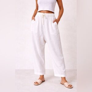 Stillwater Moon Bay Pants White Linen Blend Drop Crotch Wide Leg Medium NWT USA